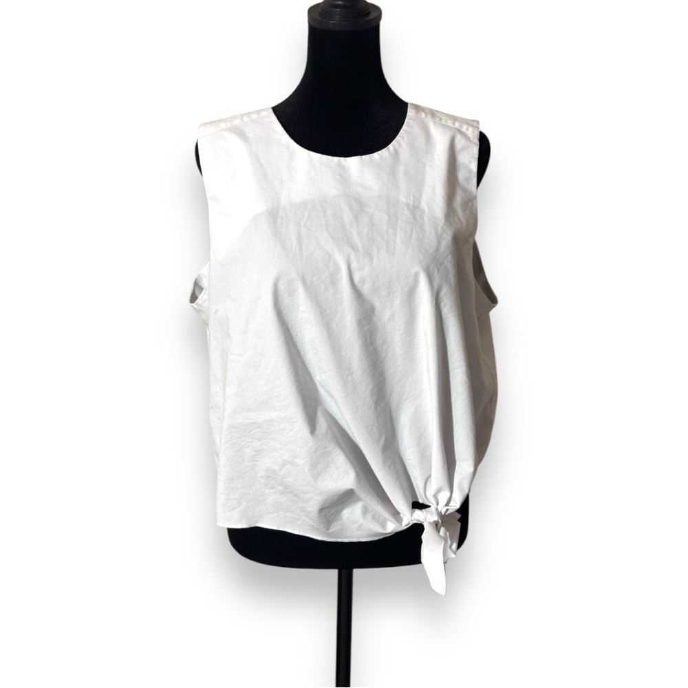 Cupio Xl White Sleeveless Keyhole Back Tie Front Lightweight Blouse